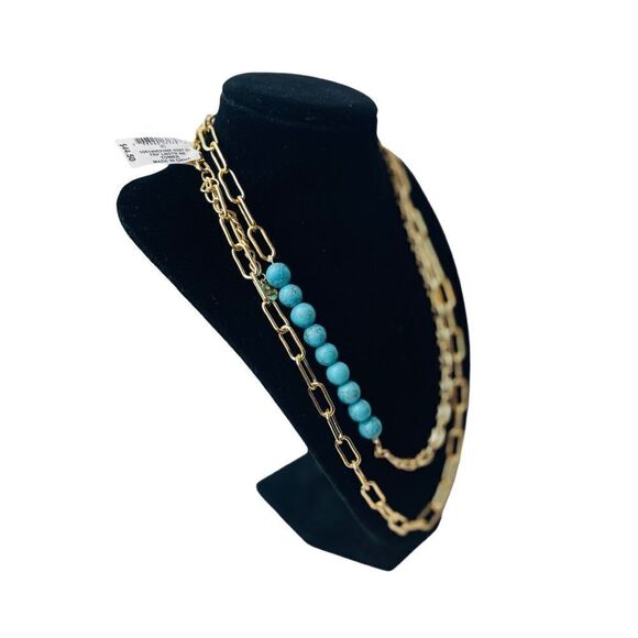 NWT ALFANI Gold-Tone Stone Beaded Mixed Chain Long Strand Necklace, 42" + 2" - Picture 2 of 6